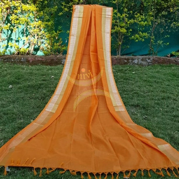 Orange kota cotton dupatta with gold border