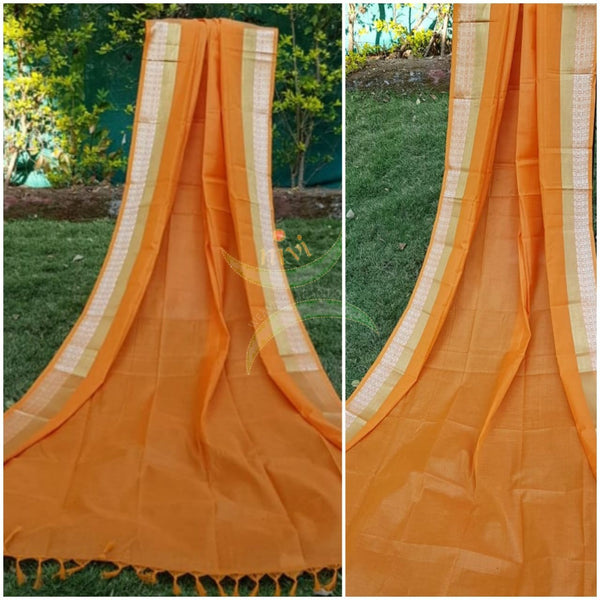 Orange kota cotton dupatta with gold border