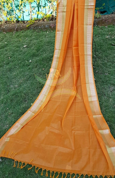 Orange kota cotton dupatta with gold border