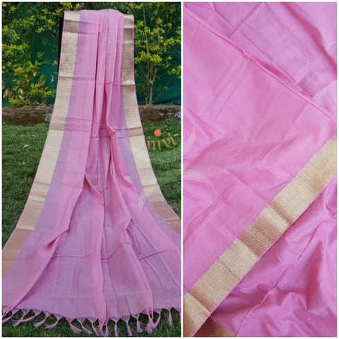 Pink kota cotton dupatta with gold border