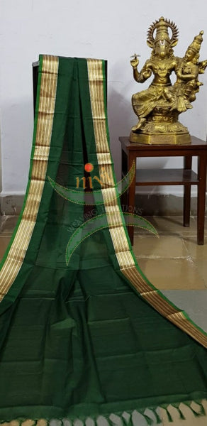 Emerald green kota cotton dupatta with gold border
