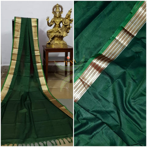 Emerald green kota cotton dupatta with gold border