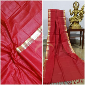 Red kota cotton dupatta with gold border