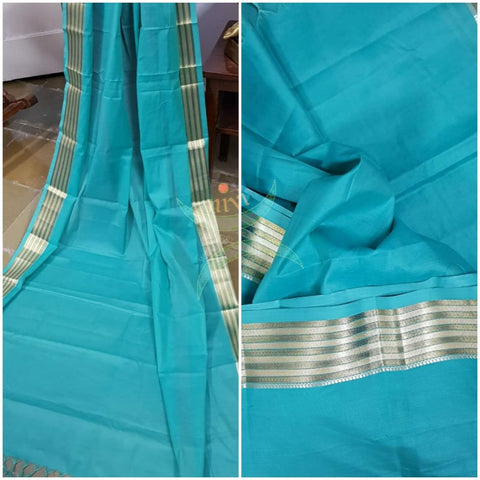 Sea green kota cotton dupatta with gold border