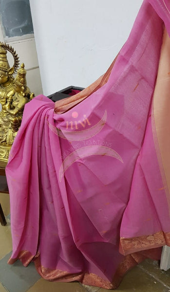 Pink cotton blend 1000 butta saree with tissue pallu.