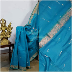 Blue cotton blend 1000 butta saree with tissue pallu.