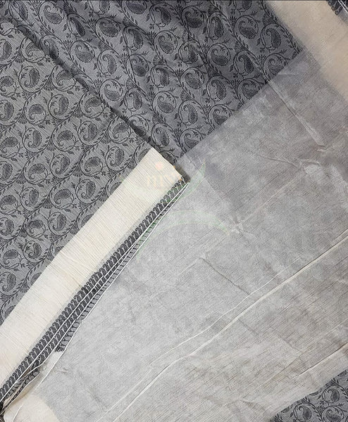 Grey woven brocade handloom Bengal cotton with running blouse piece