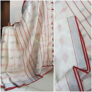Off- White handloom linen with jamdani woven motifs.