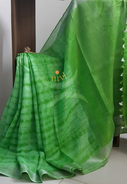 Green shibori handloom  pure linen