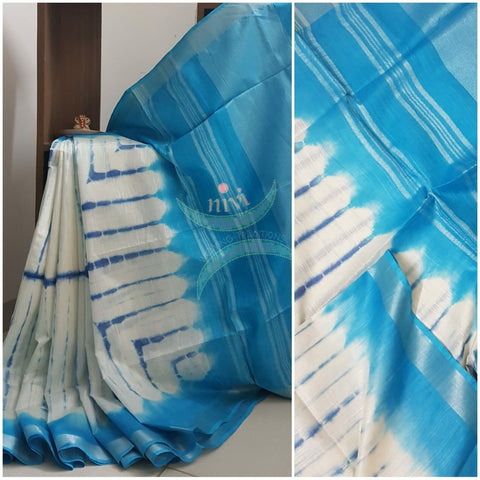 White and blue shibori linen