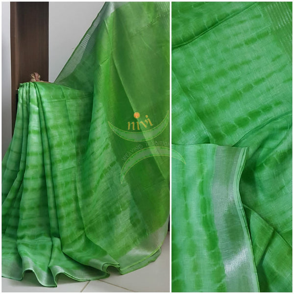 Green shibori handloom  pure linen