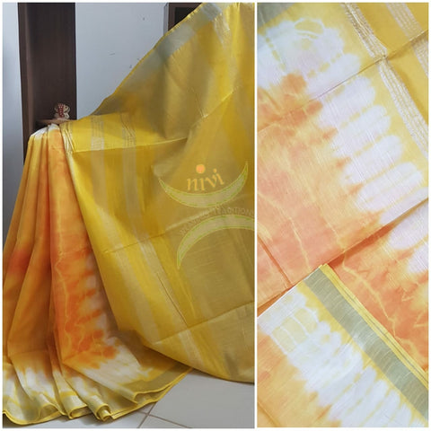 White and yellow shibori linen
