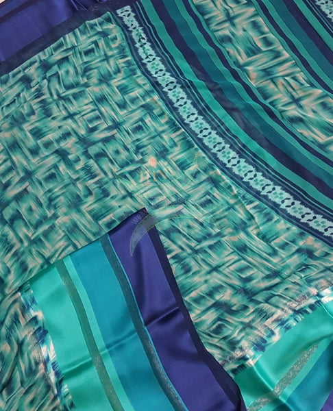 Sea green Digital printed crepe saree with satin border