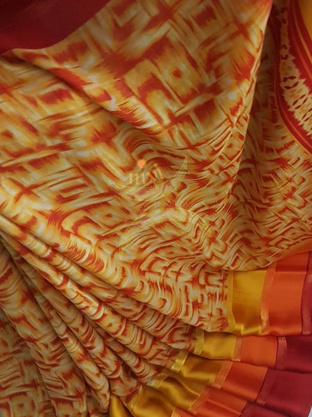 Multi coloured Digital printed crepe saree with satin border