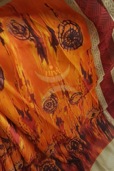Orange Digital printed crepe saree  