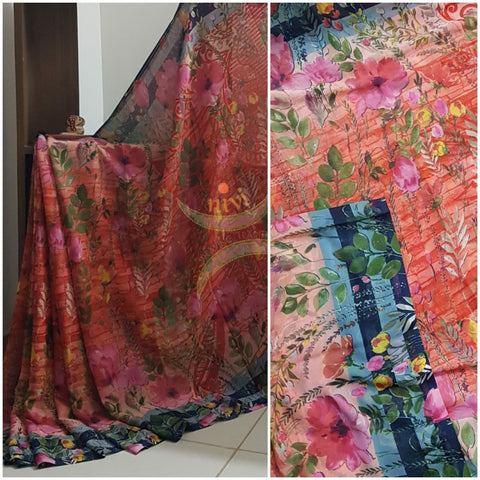 Floral digital printed georgette saree