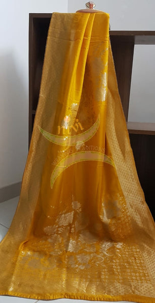 Haldi yellow handloom muga silk benaras brocade dupatta