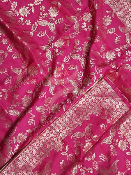 Pink handloom muga silk benaras brocade dupatta