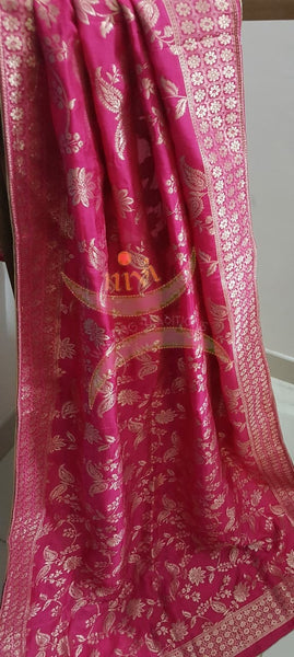 Pink handloom muga silk benaras brocade dupatta