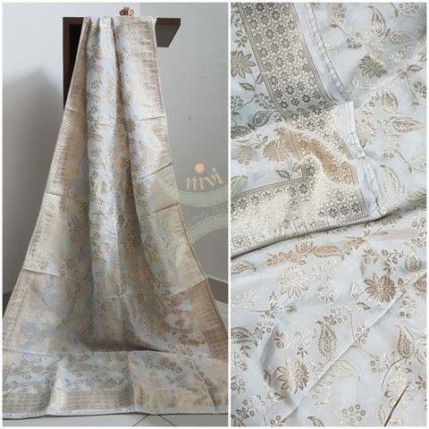 Off white handloom muga silk benaras brocade dupatta