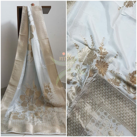 Off white handloom muga silk benaras brocade dupatta