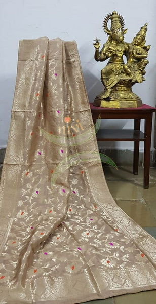 Antique gold handloom muga silk benaras brocade dupatta