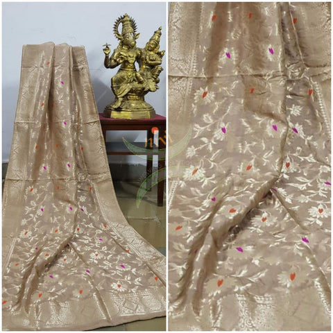 Antique gold handloom muga silk benaras brocade dupatta