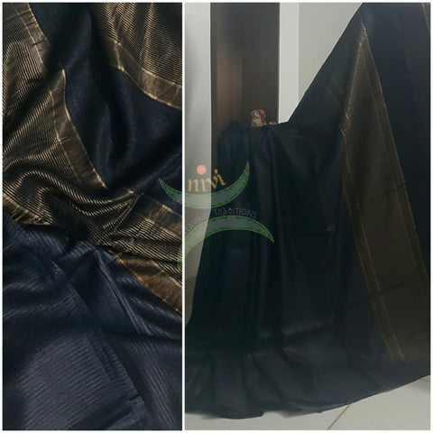 Black handloom tussar silk Saree