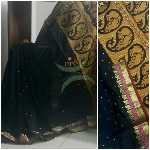 Black art silk blend Saree with brocade woven pallu and blouse.