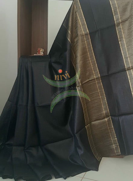 Black handloom tussar silk saree