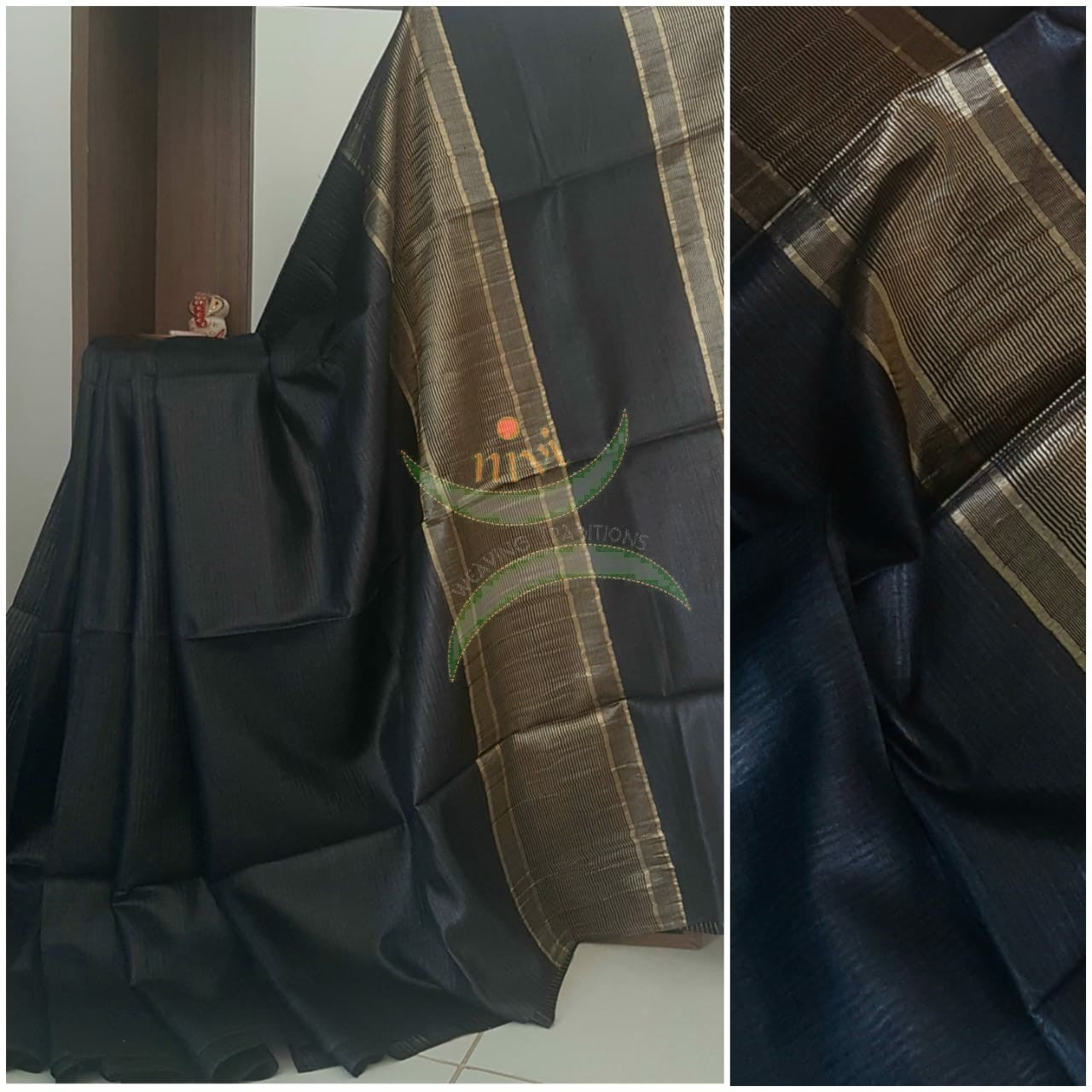 Black handloom tussar silk saree