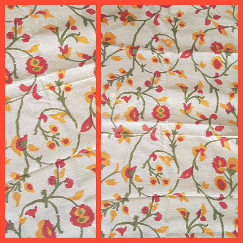 Beige silk blend floral printed fabric