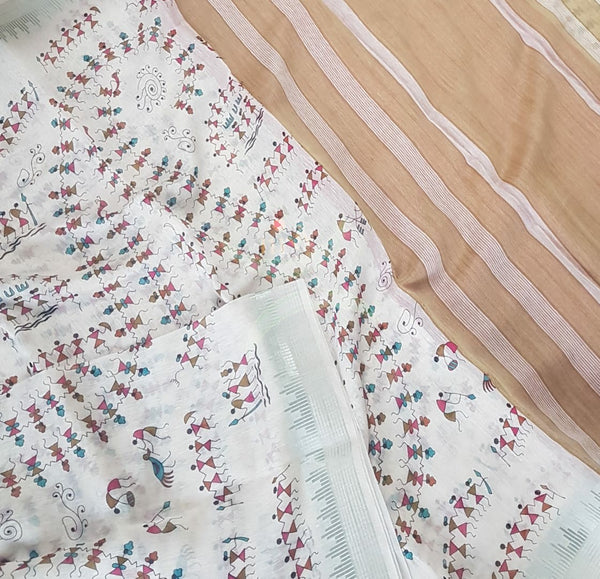 Digital printed linen with warli motifs