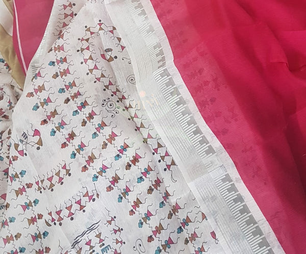 Digital printed linen with warli motifs