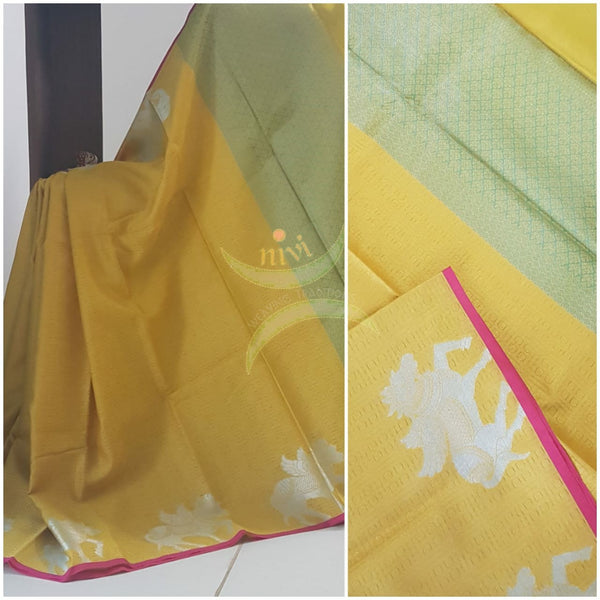 Golden yellow Kosa silk blend benaras brocade Saree.
