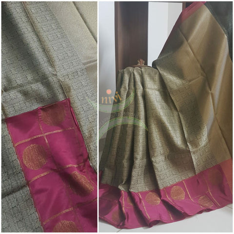 Grey shot antique gold Kosa silk blend benaras brocade Saree.