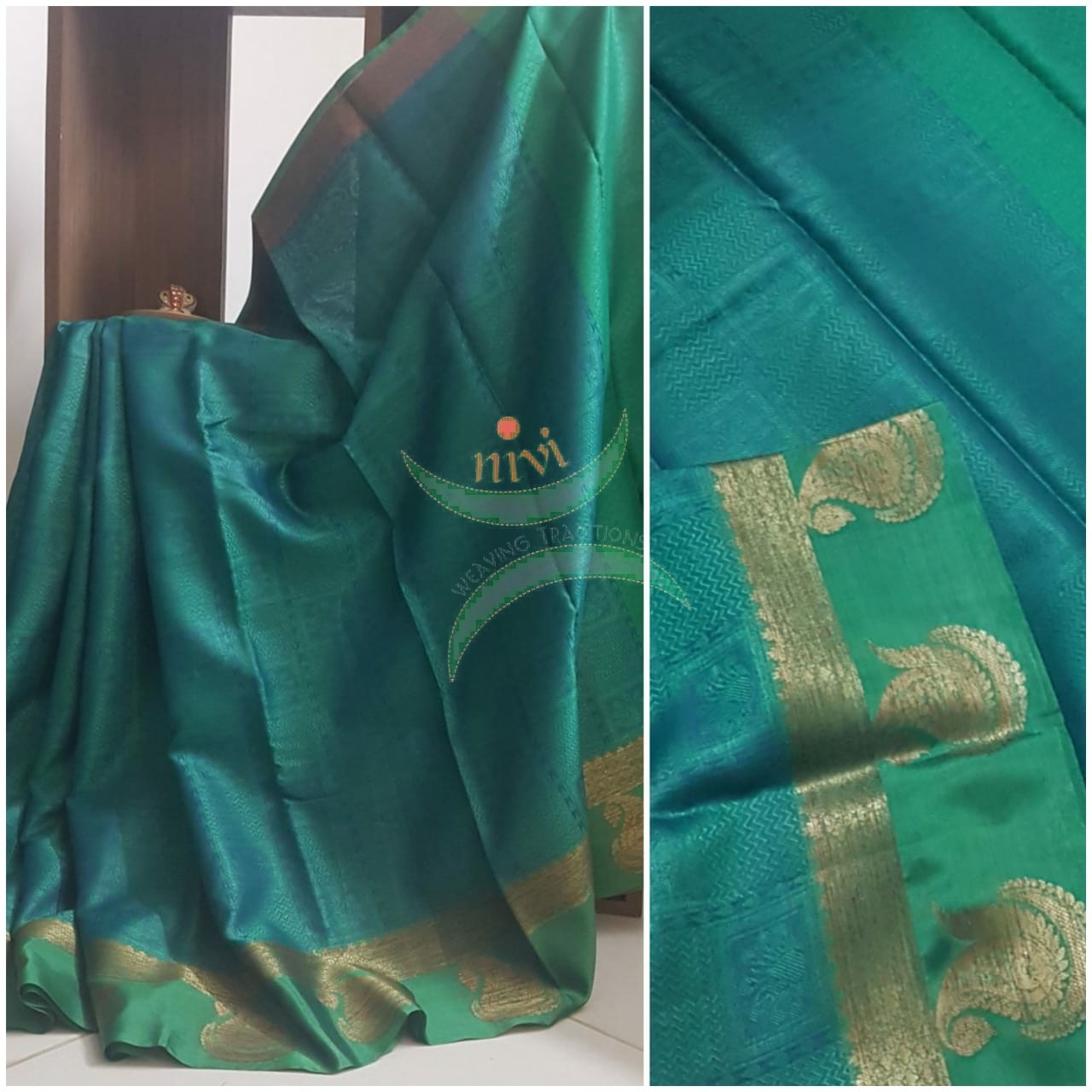 Sea green Kosa silk blend benaras brocade Saree.