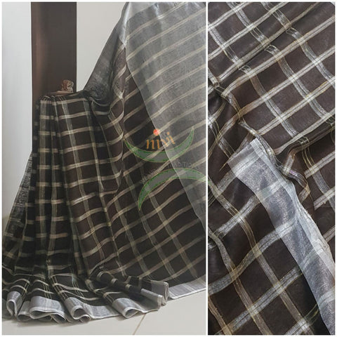 Brown handloom checkered tissue linen