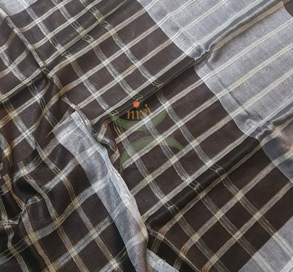 Brown handloom checkered tissue linen