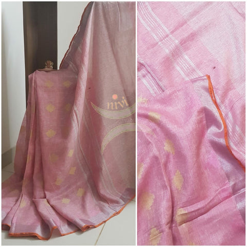 Pink handloom jamdani linen