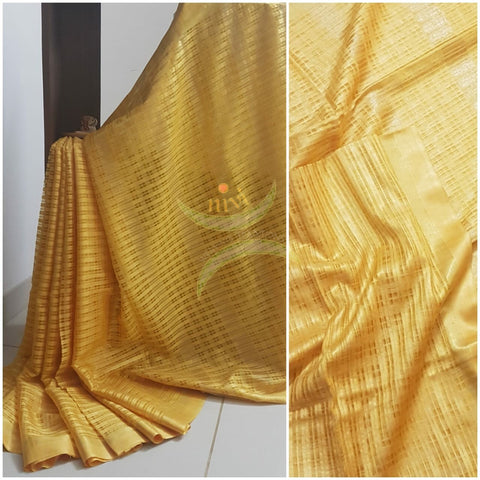 Yellow checkered soft cotton saree