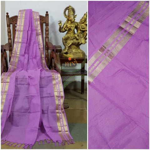 Purple kota cotton dupatta with subtle gold borders.