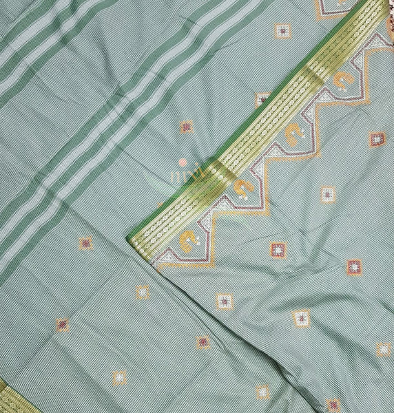 Mint green kota cotton with traditional peacock motif kasuti embroidery