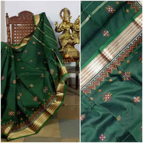 Green kota cotton with traditional kasuti embroidery