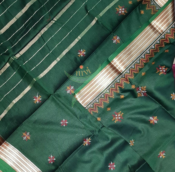 Green kota cotton with traditional kasuti embroidery