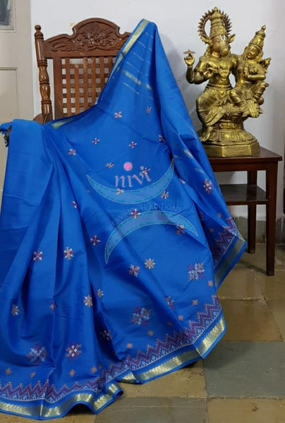 Royal blue kota cotton with traditional kasuti embroidery