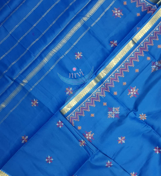 Royal blue kota cotton with traditional kasuti embroidery