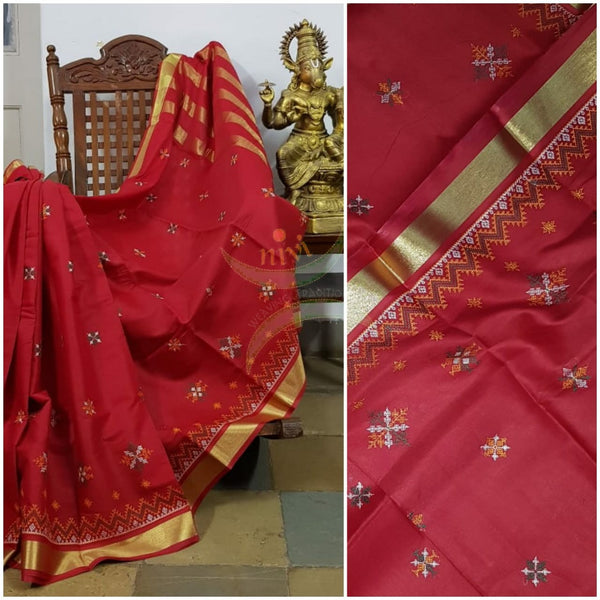 Red kota cotton with traditional kasuti embroidery