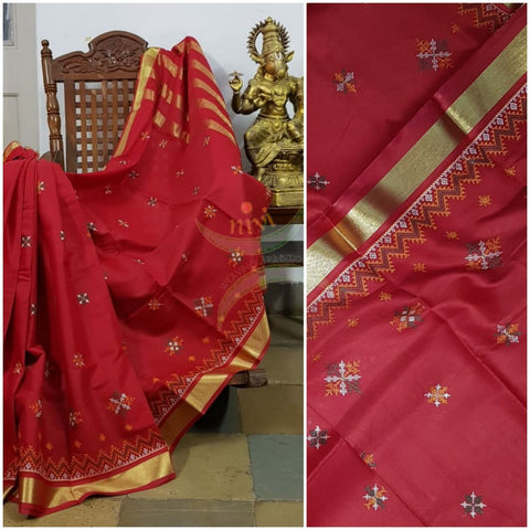 Red kota cotton with traditional kasuti embroidery