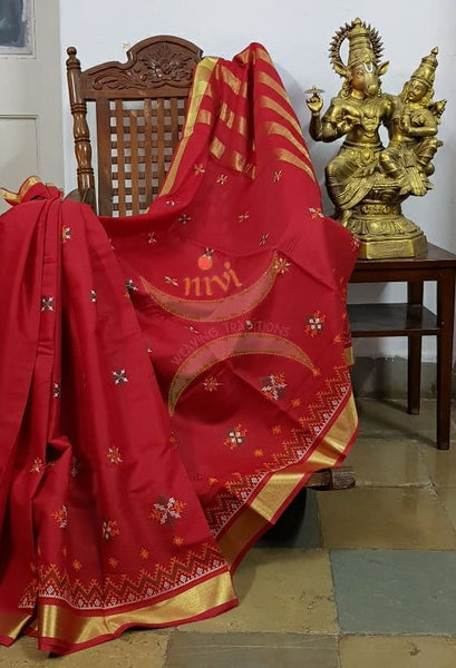 Red kota cotton with traditional kasuti embroidery
